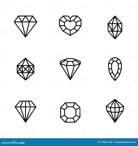 Set Of Gemstone Icons In A Linear Minimal Style Vector Diamonds And