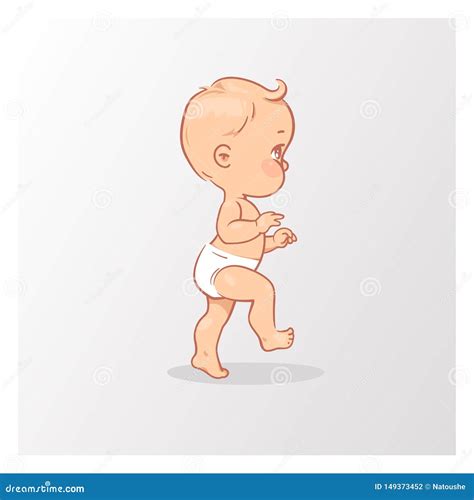 Cute Little Baby Boy In Diaper Walk Stock Vector Illustration Of Back