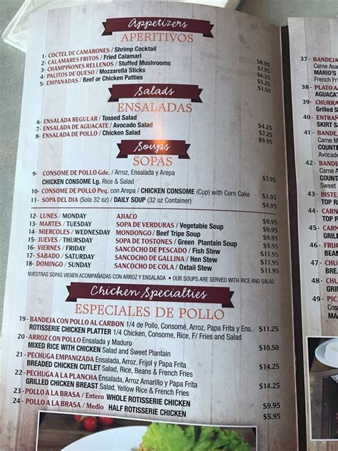 Carta Del Restaurante Pollos A La Brasa Mario Orlando