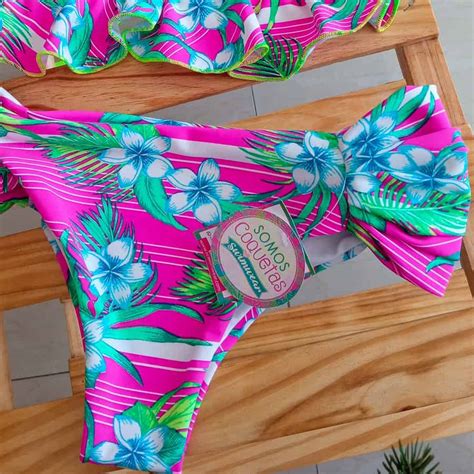 Triángulo con ruffles fucsia talla M Bikini Somos Coquetas