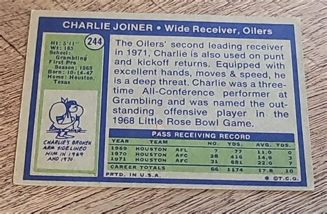 1972 Topps Charlie Joiner 244 Rookie RC HOF Chargers Vintage Rare SP