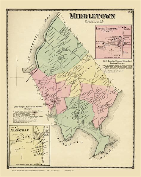 Middletown, Rhode Island 1870 - Old Town Map Reprint - OLD MAPS