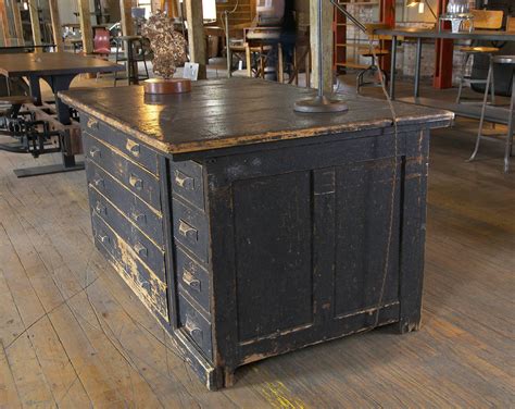 Vintage Industrial Antique Wooden Printers Cabinet With Storage Drawers