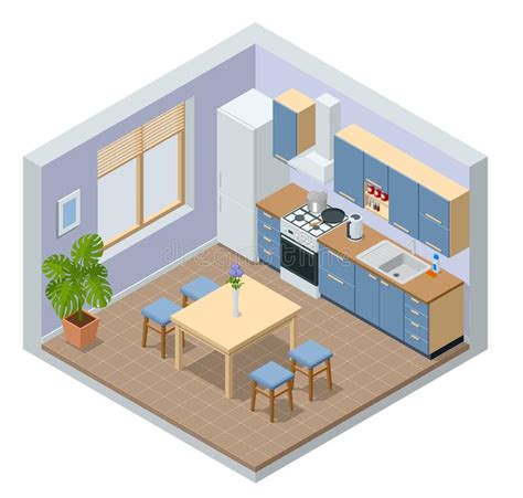 Interiorismo De Cocina Minimalista Isom Trica Con Mobiliario De Comedor