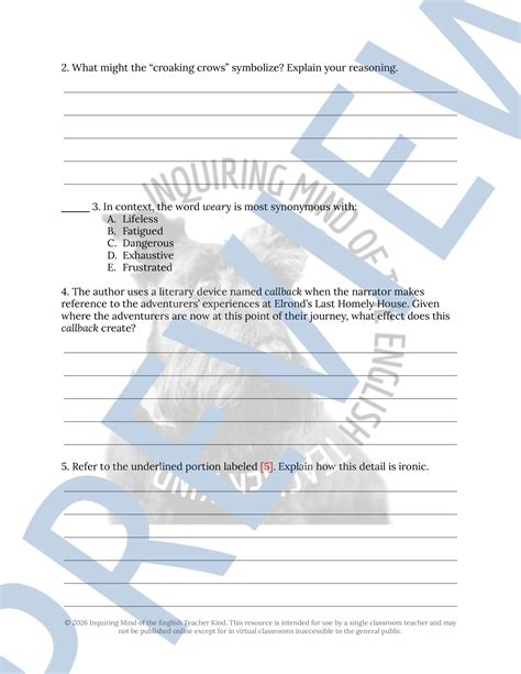 The Hobbit Chapter 11 Close Reading Analysis Worksheet | Teaching Resources