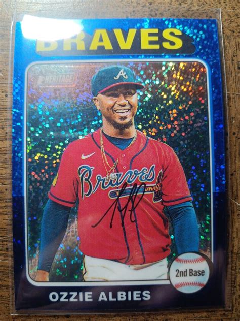 Ozzie Albies 2024 Topps Heritage 345 Chrome Blue Sparkle Refractor SP