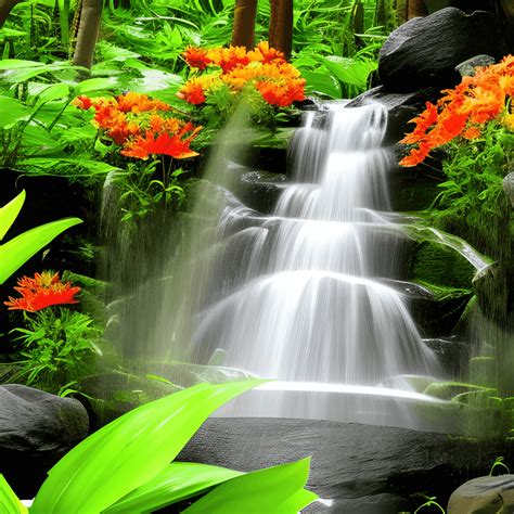 Jungle Waterfall Lily Sun Flowers · Creative Fabrica