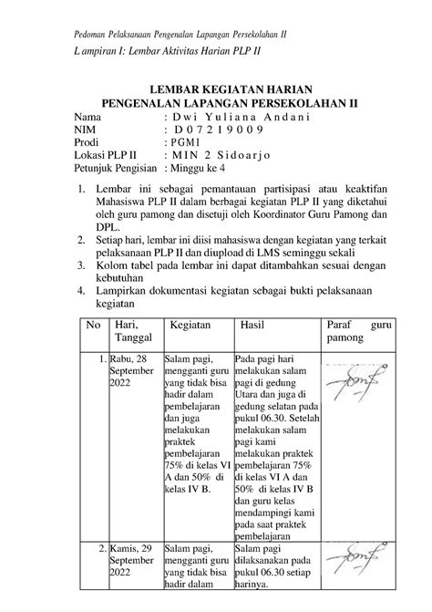 Laporan Minggu Ke Magang Pedoman Pelaksanaan Pengenalan Lapangan