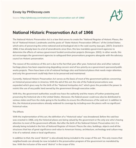 National Historic Preservation Act Of Phdessay