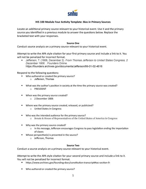 HIS 100 Module Four Activity Bias WK4 HIS 100 Module Four Activity