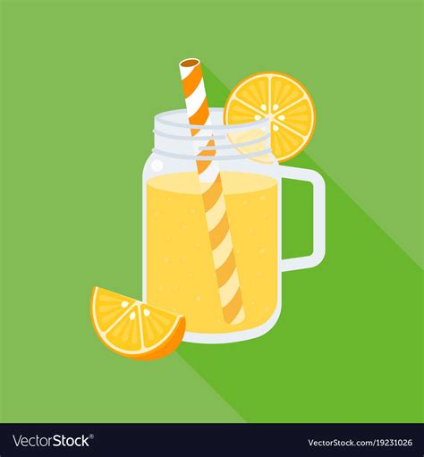 Orange Juice In Mason Jar Flat Design Royalty Free Vector