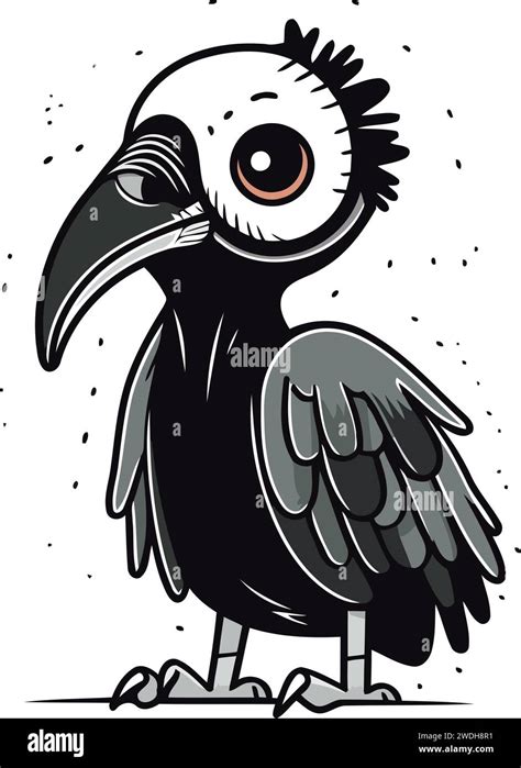 Cute Cartoon Crow Vector Illustration Isolated On White Background