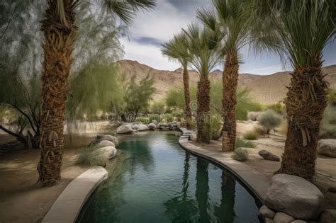 Desert Oasis Complete with Palm Trees, and Tranquil Pool of Water Stock ...