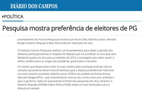 Di Rio Dos Campos Divulga Pesquisa Realizado Pela Paran Pesquisas No