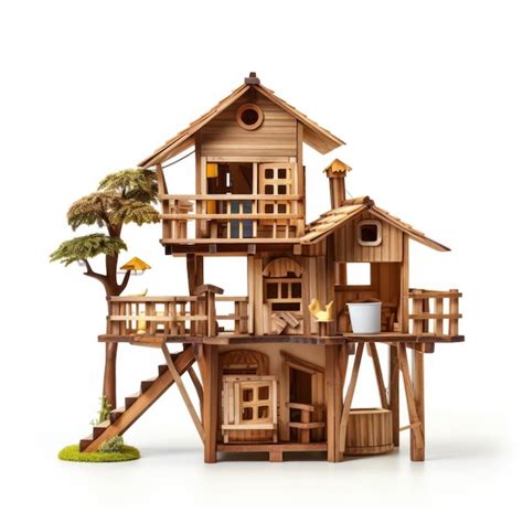 Premium AI Image | Wooden play treehouse wooden toy isolated on white ...