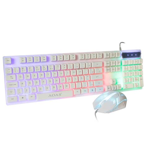 Kit Teclado E Mouse Gamer Colorido Usb Pc Multim Dia Branco Inform Tica