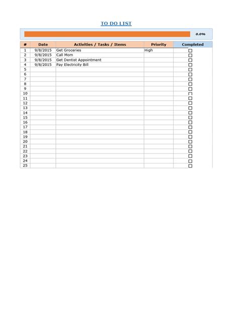 05 Excel To Do List Template Checklist | PDF