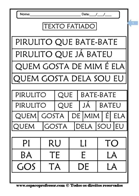 Ideias De Texto Fatiado Atividades Atividades De Alfabetiza O