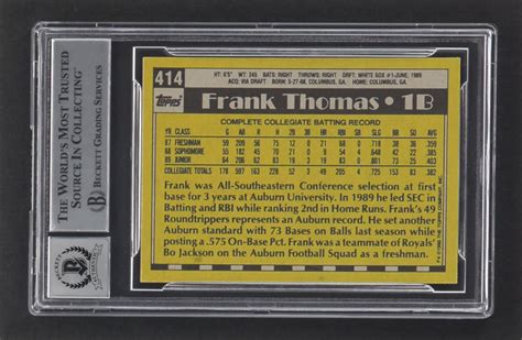 Frank Thomas Signed 1990 Topps 414b Rc Bgs Auto 10 Pristine Auction