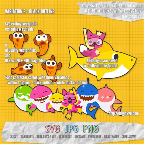 Baby Shark Set 4 - Happy Shark Family, Little Fishes, Pinkfong Rides ...