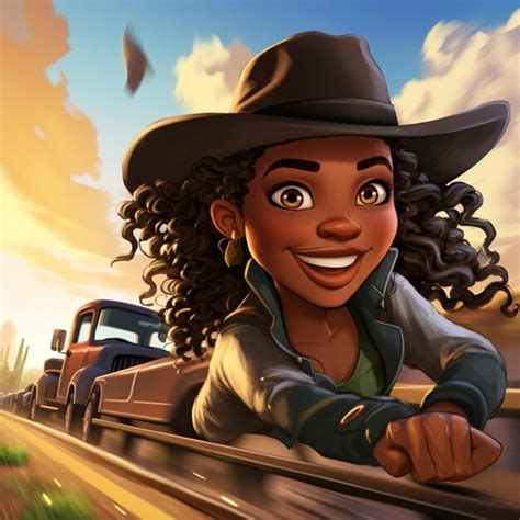 Premium Ai Image Cartoon African American Cowgirl With Braids Picture