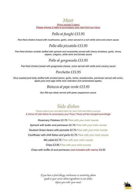 Menu at Montebello Ristorante restaurant, Horncastle