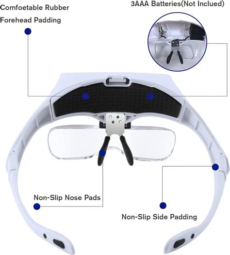 Headband Magnifier Glasses with 2 LED Lights and 5 Interchangeable ...