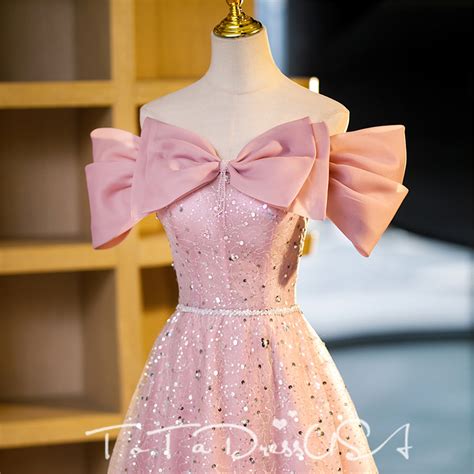 Sweet Pink Party Dress Off Shoulder Prom Dress Aline Evening Etsy