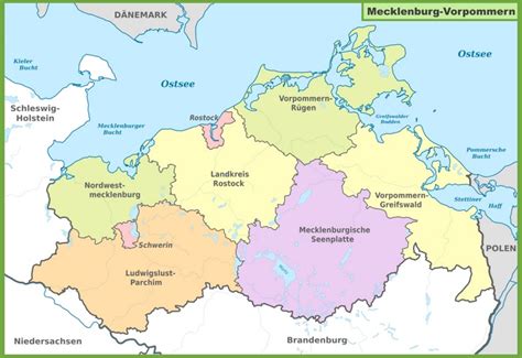 Administrative divisions map of Mecklenburg-Vorpommern - Ontheworldmap.com