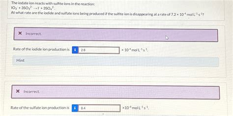 Solved The Iodate Ion Reacts With Sulfite Ions In The Chegg