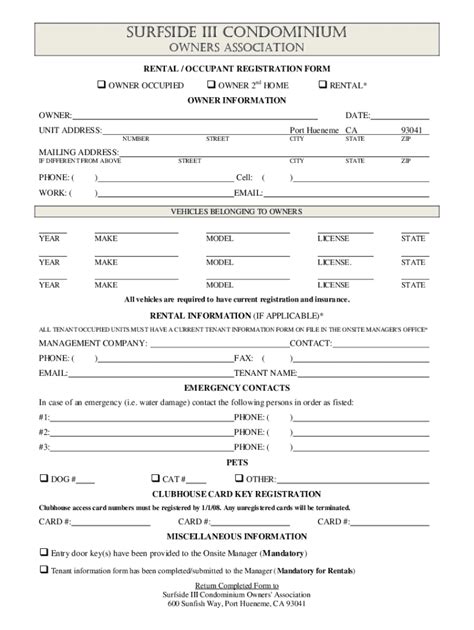 Fillable Online Rental Occupant Registration Form Fax Email Print