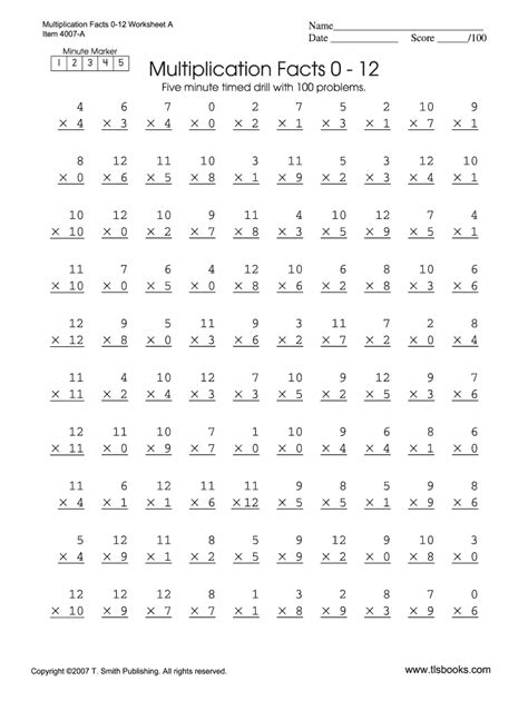 Timed Multiplication Sheets