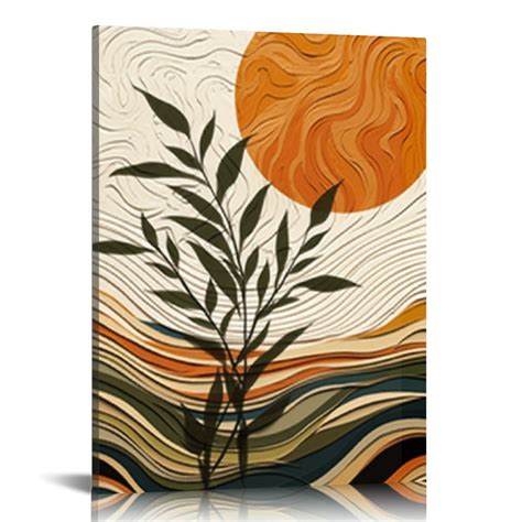 Jeuxus Mid Century Wall Art Boho Minimalist Botanical Canvas Pictures