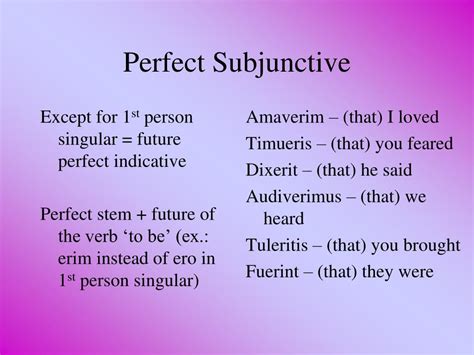 Ppt Forms For Subjunctive Verbs Powerpoint Presentation Free