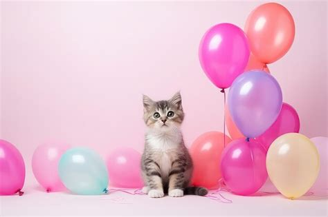 Premium Photo | Funny Cat Near Birthday Balloons