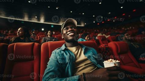 Black man eating popcorn in a movie theater, sitting and eating popcorn ...