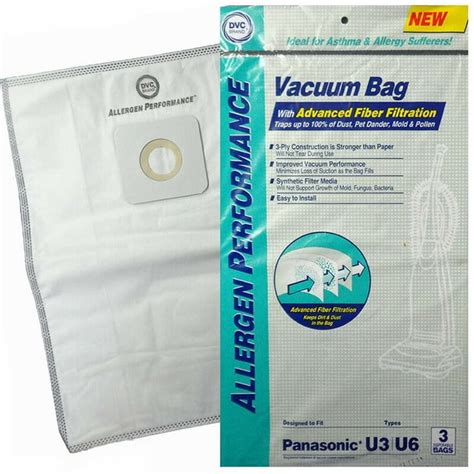 Panasonic Style U U3 U6 Synthetic Hepa Vacuum Cleaner Bags By Dvc Made In Usa [ 3 Bags