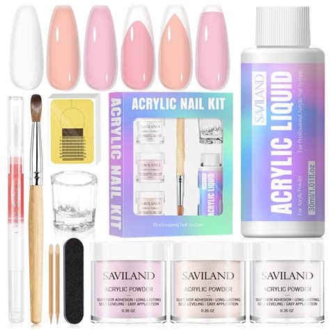 Saviland Acrylic Nail Kit 3 Colors Clear Pink Nudes Monomer Liquid