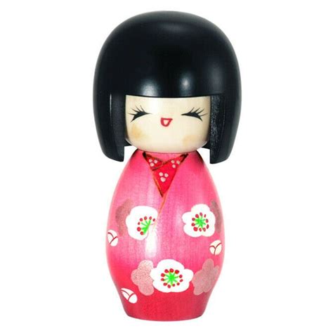 Japanese Kokeshi Wooden Doll 5 25 H Pink Baika Floral Kimono Girl Made