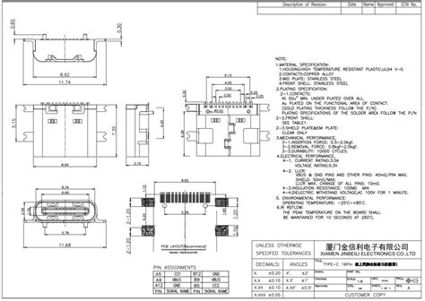 USB 20C F 01S USB Type C Jack 16 Way SMT Right Angle