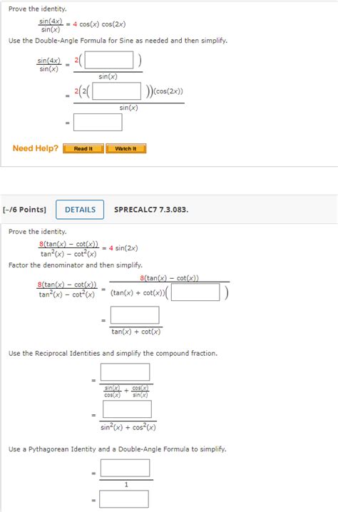 Solved Prove The Identity Frac Sin X Sin X