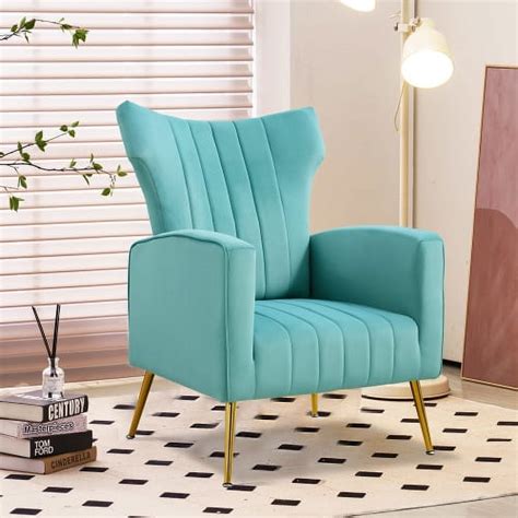 Velvet Accent Chair Modern Tufted Button Wingback Vanity Chair With