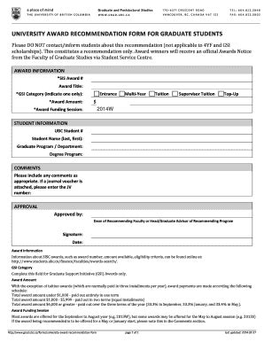 Fillable Online University Award Recommendation Form For Fax Email