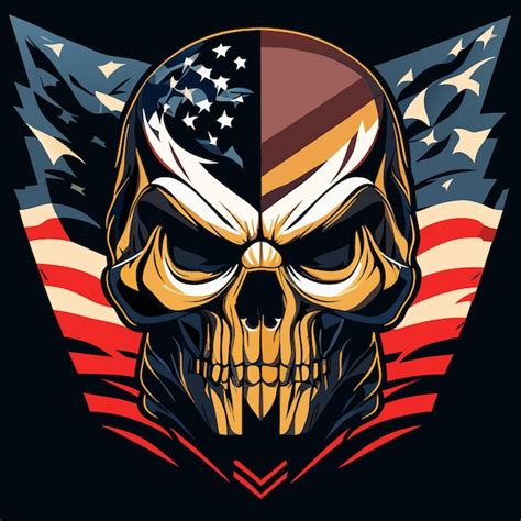 Premium Vector | Trendy flat design skull head usa flag color mix