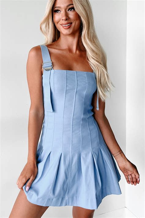 Ellerie Pleated Buckle Strap Mini Dress Light Blue · Nanamacs