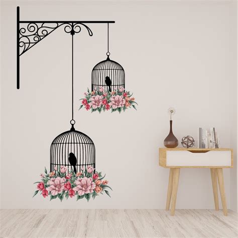 Floral Bird Cage Flower Decor Wall Sticker