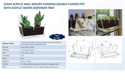 Clear Acrylic Wall Mount Hanging Double Flower Pot With Acrylic Water