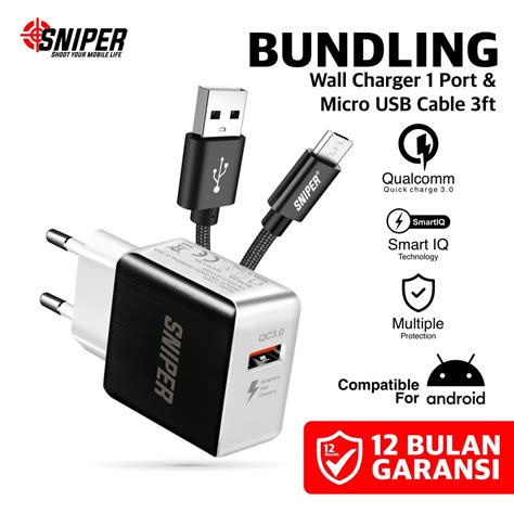 Jual BUNDLING Sniper Wall Charger 1 Port QC 3 0 Cable Nylon Braided