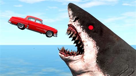 Cars Jumping Into Mouth Of Scary Sharks Random Vehicles Total