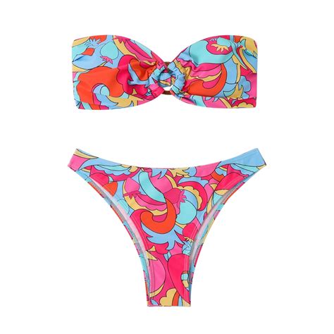 Vsssj Women O Ring Bandeau Bikini Set Strapless Tie Back Swimsuit Color